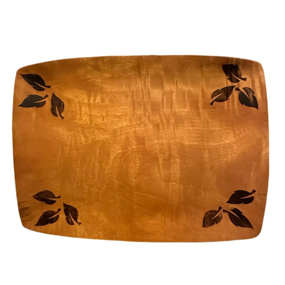 NWT Large Mango & Acacia Wood Platter with Stenciled Leaves